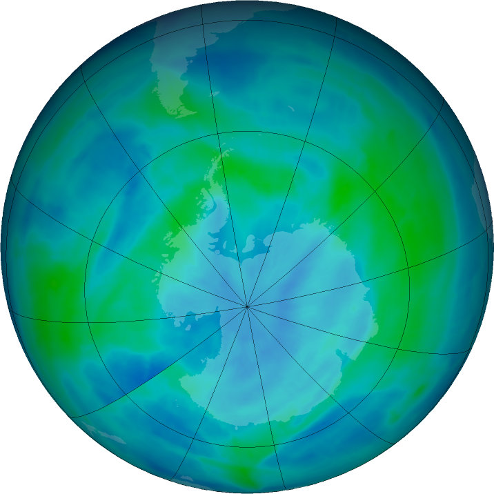 Antarctic ozone map for 17 March 2016